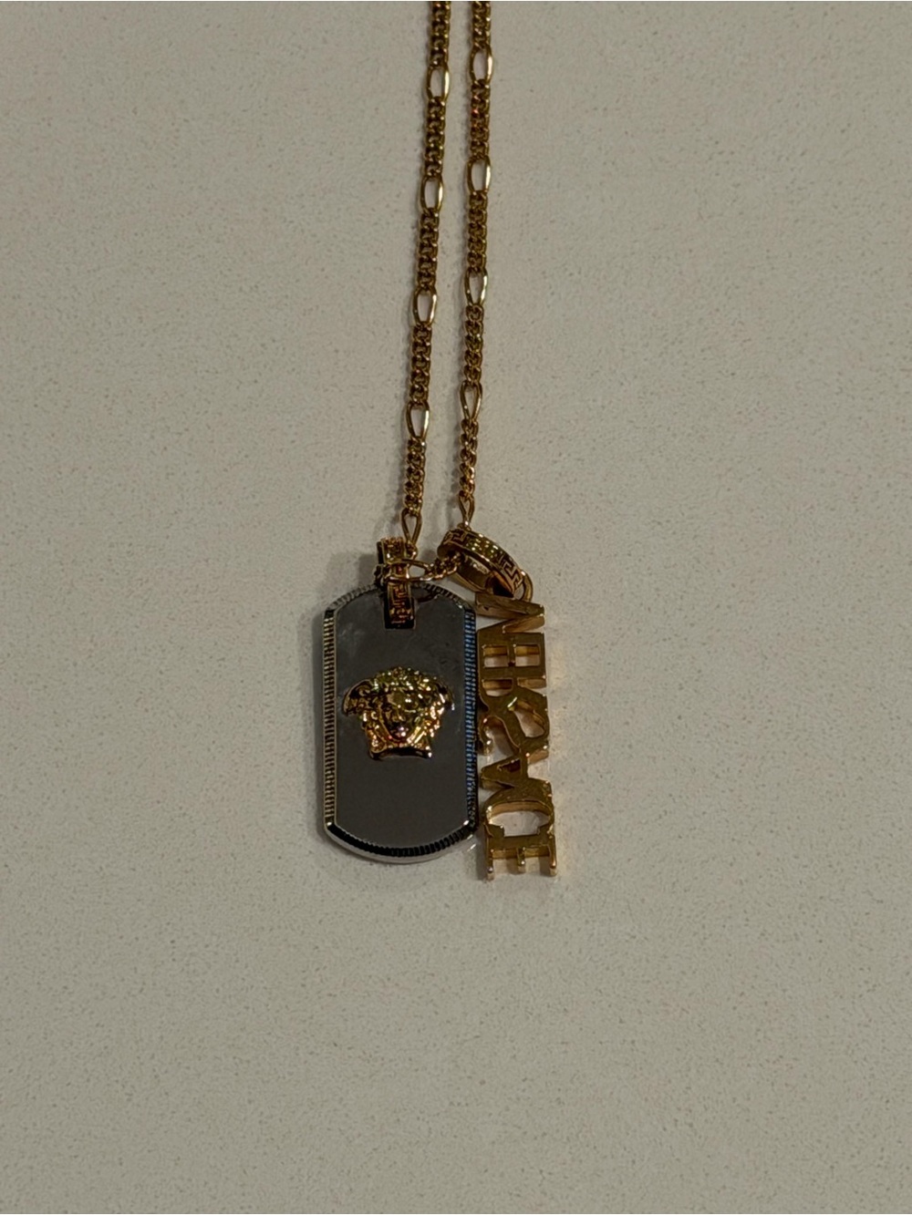 Versace Two-Tone Medusa Dog Tag Pendant Necklace - Gold & Silver